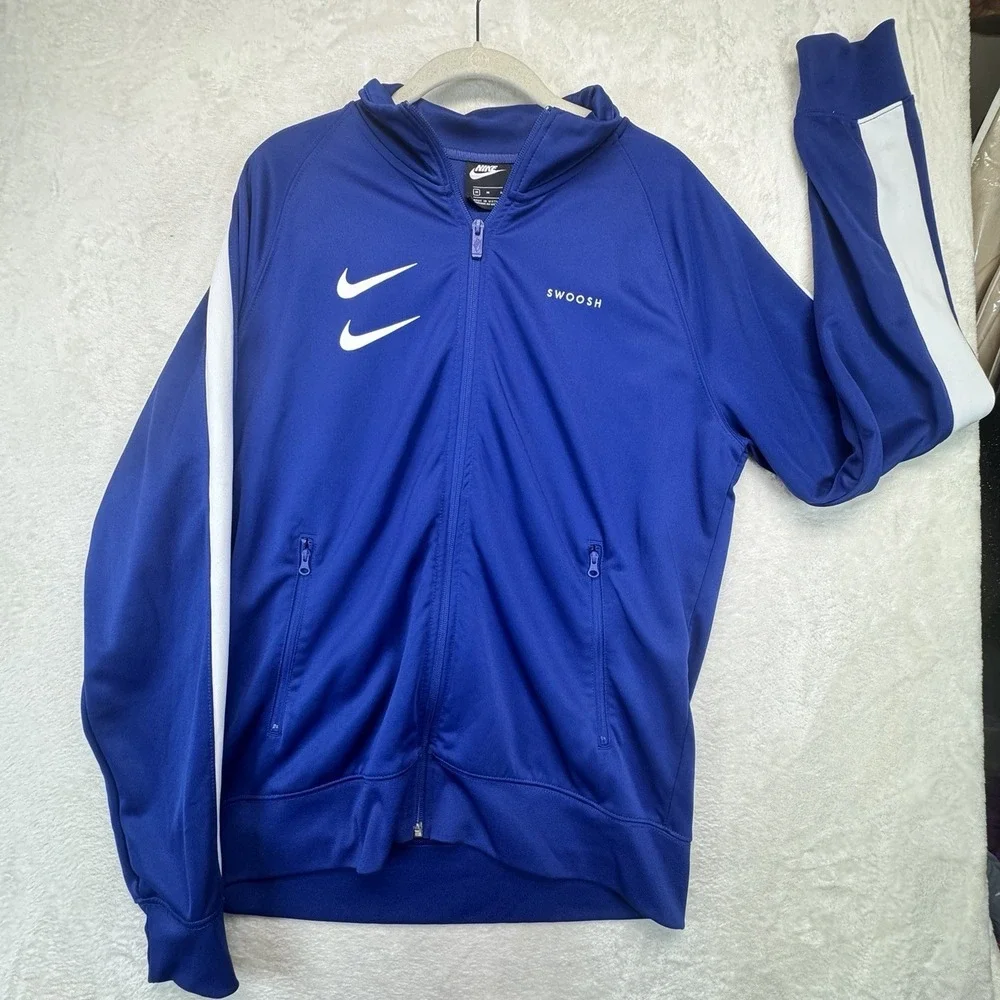Nike Track Jacket Men's M Blue Full Zip Double Swoosh Zip Pockets Athletic